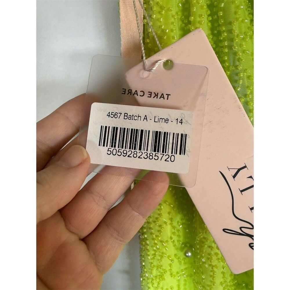 Oh Polly Skirt Womens Size 10 Lime Green Pearl Embellished Midi High - Picture 4 of 12